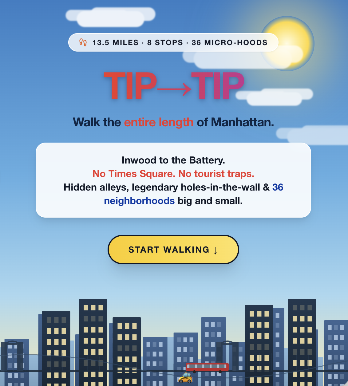 Screenshot of the Manhattan Tip-to-Tip interactive walking guide
